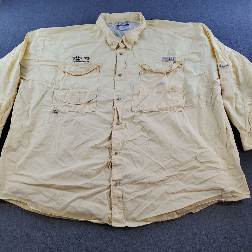 Columbia PFG Poseidon Fishing Shirt Bottom Down Mens Size 4X Yellow Long sleeve